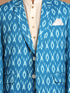 Men's Blue Ikkat Print Blazer And Kurta Pyjama Set